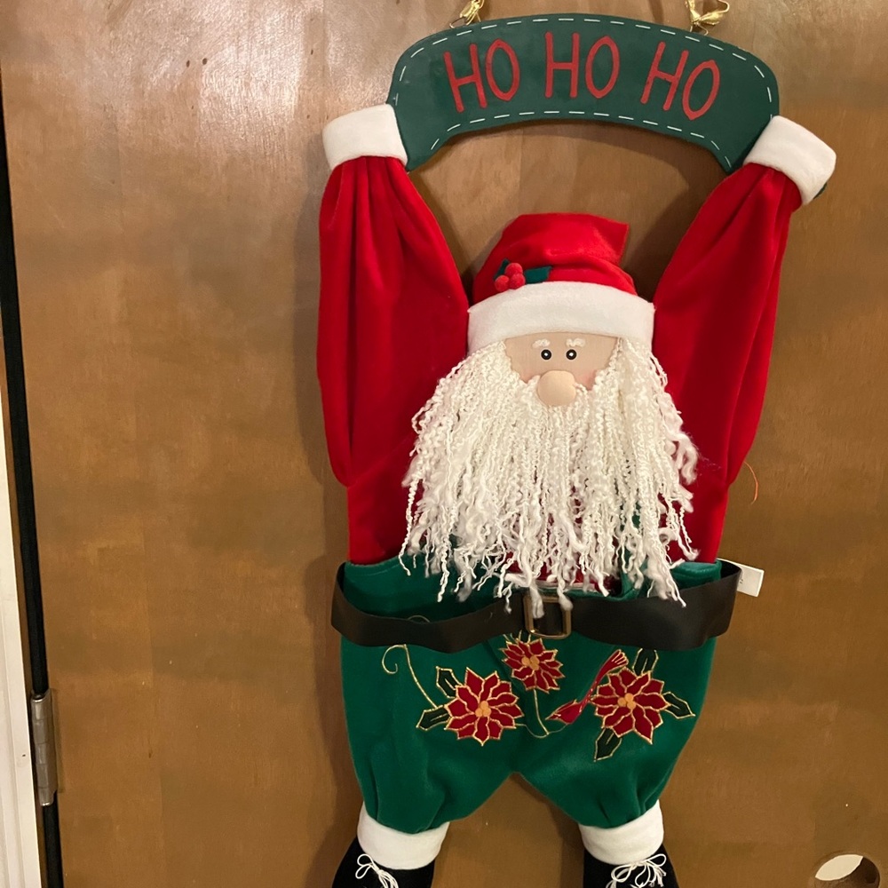 SANTA DOOR DECORATION HO HO HO ON WOOD  26” LONG SANTA FULLY DRESSES💋👀🎄🎁